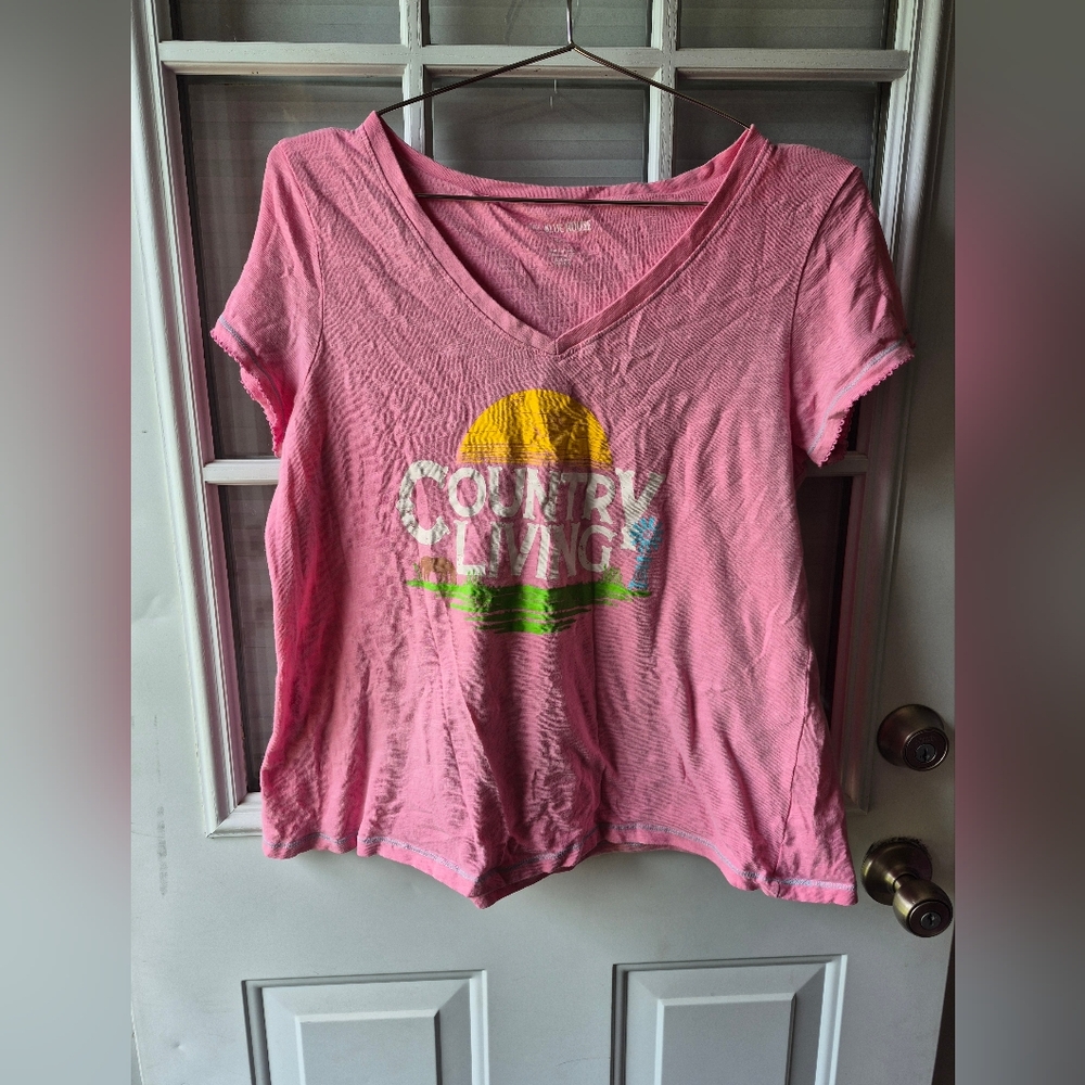 Pink Graphic V-Neck Women's Top